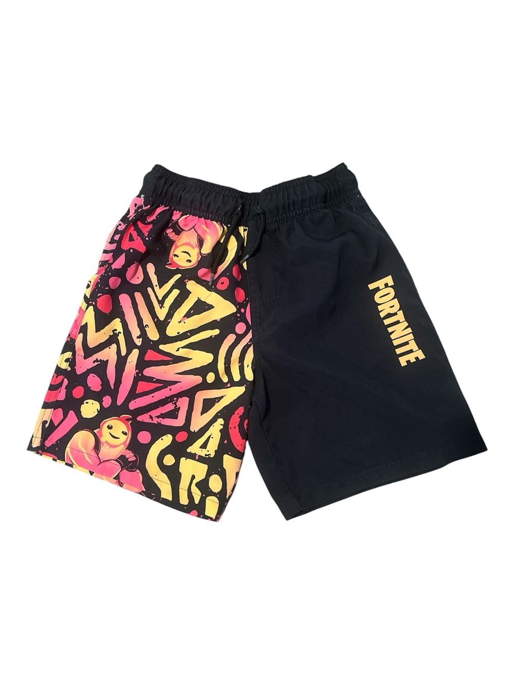 Kids Fortnite Black/Orange/Pink Gradient Graphic Swim Shorts